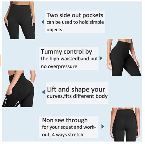 GAYHAY High Waist Yoga Pants with Pockets for Women - Tummy Control Workout Runn - Picture 2 of 3