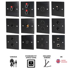 Steel Black Wall Face Plate Electrical AV Audio Video Connection Slim Series 