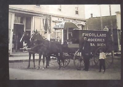 REAL PHOTO ALBA MICHIGAN GROCERY STORE DELIVERY WAGON HORSE POSTCARD ...