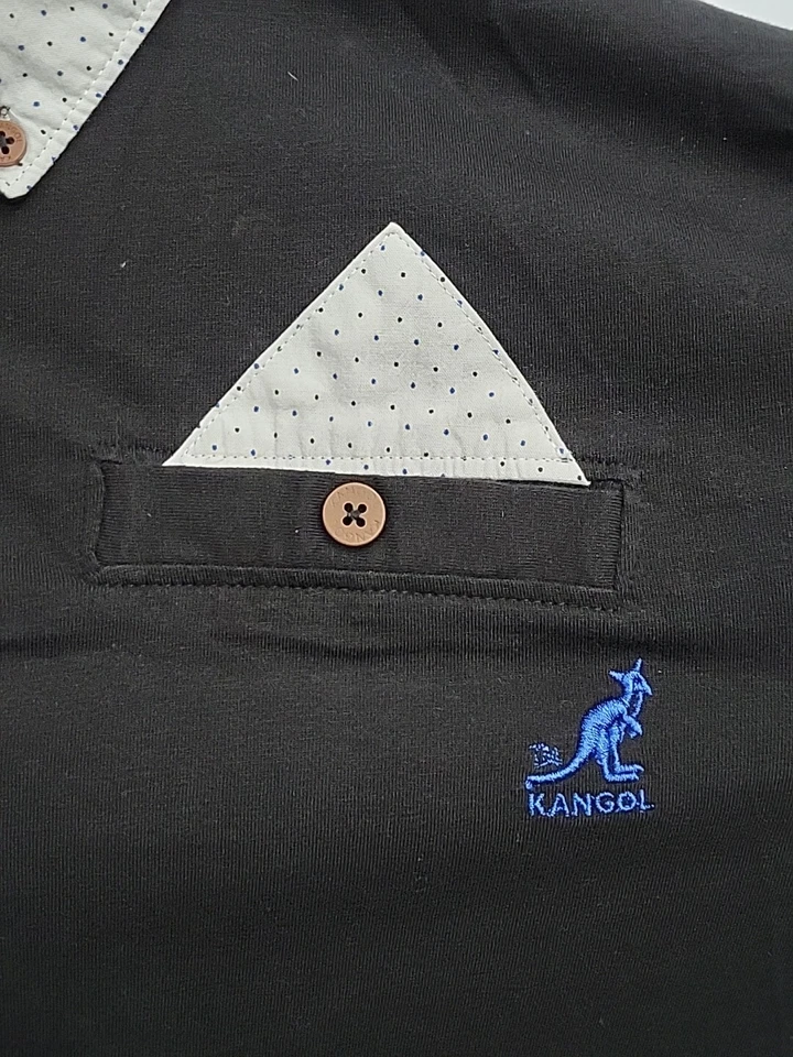 Camisa Polo Clásica Kangol Original 3 Botones Para Hombre Grande Negra Foto 3 de 4