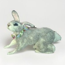 OOAK Needle Felted Rabbit Handmade Wool Bunny Sculpture Fiber Art Easter 12”