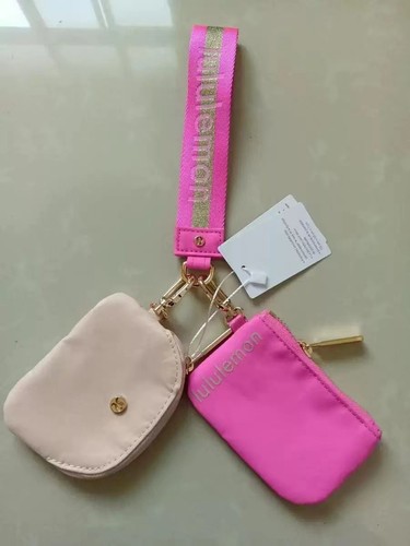 NEW Lululemon Dual Pouch Wristlet Keychain Wallet Pink Logo Light Pink
