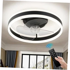 Low Profile Ceiling Fan with Light, 16in Flush Mount Ceiling Fan with 6 Wind 