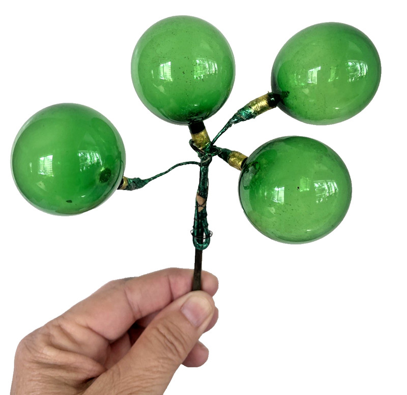 Vintage 1950s ~ UNSILVERED Clear Green ~ GLASS BALLS ~ Floral Pick, Ornaments