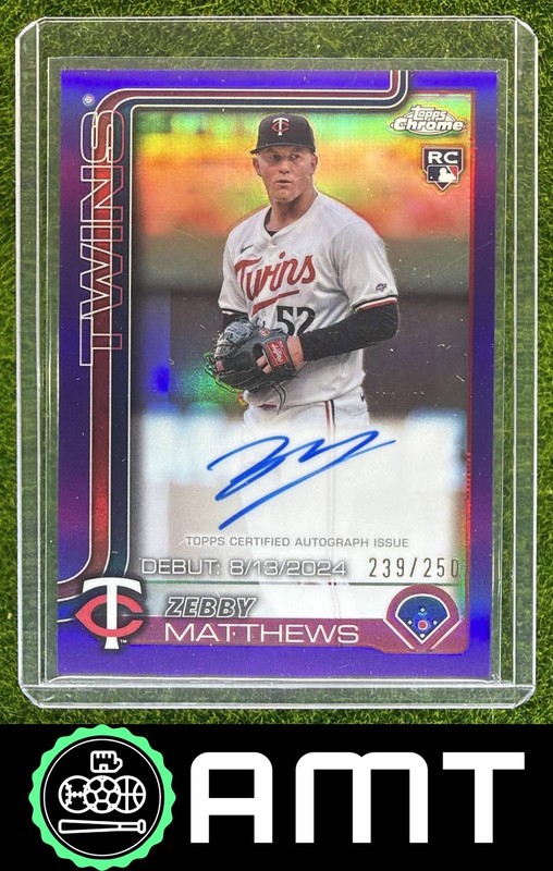 Zebby Matthews RC 2025 Topps Chrome Update 239/250 Debut Auto Purple Twins