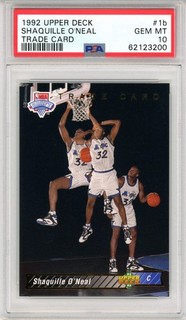 1992 UPPER DECK TRADE CARD #1b SHAQUILLE O'NEAL RC MAGIC HOF PSA 10