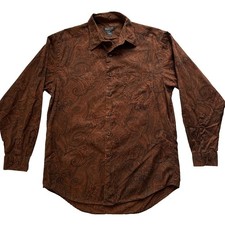Harold Powell Mens Brown Paisley Button Down Long Sleeve Shirt