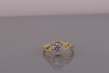 Gold Sterling Silver Cubic Zirconia Solitaire Swirled Accent Band Ring 925 Sz: 6