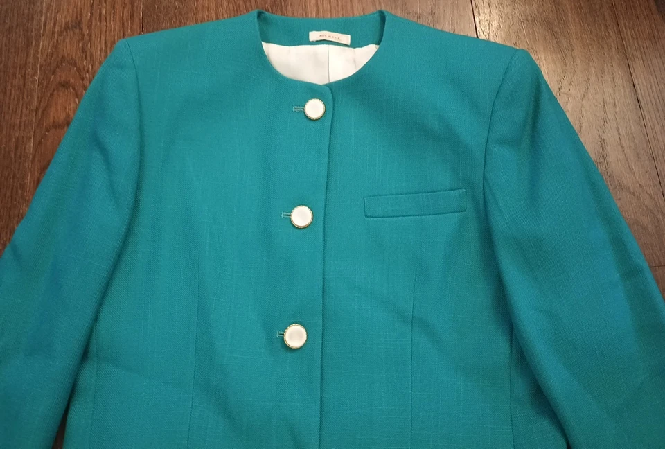 Blazer Traje Jos A Bank De Colección 25" W Falda Marfil Dorado Botones Talla 6 Hecho en EE. UU. Verde Foto 3 de 4