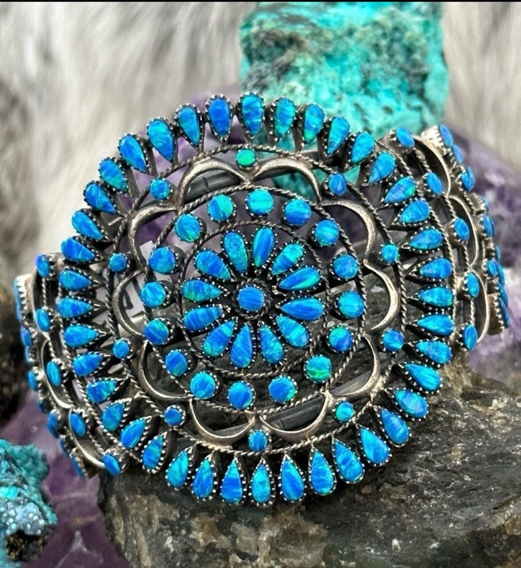 Blue Aurora Opal Southwestern Statement Sterling Silver Southwestern Cuff