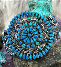 Blue Aurora Opal Southwestern Statement Sterling Silver Southwestern Cuff