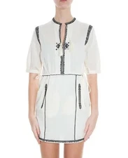 Creamy White Isabel Marant & Black Embroidered Cotton Voile Dress - Size 44