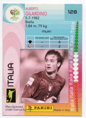 128. Alberto Gilardino (Italy) Panini FIFA World Cup Germany 2006