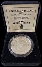 1995 Ascension 50 Pence Sterling Silver Piedfort Proof, Queen Mother, 56.56 gms