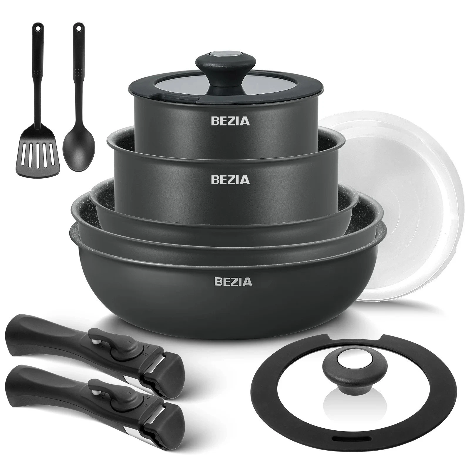 13pc Nonstick Induction Cookware Set Pots Pans Removable Handles All Hobs