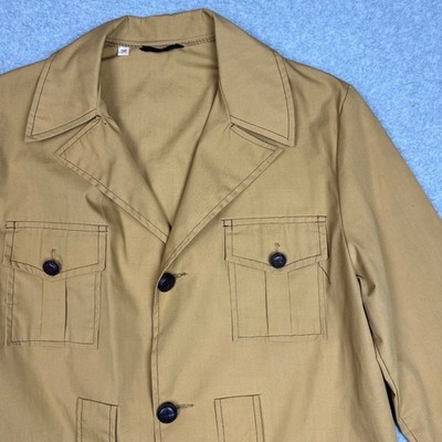 Vintage 70s Safari Field Bush Jacket Tan Khaki Utility Chore Coat Size 38