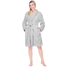 Women Fleece Robe Short Soft Warm Bathrobe Night Spa Robe Microfiber Plus Sizes