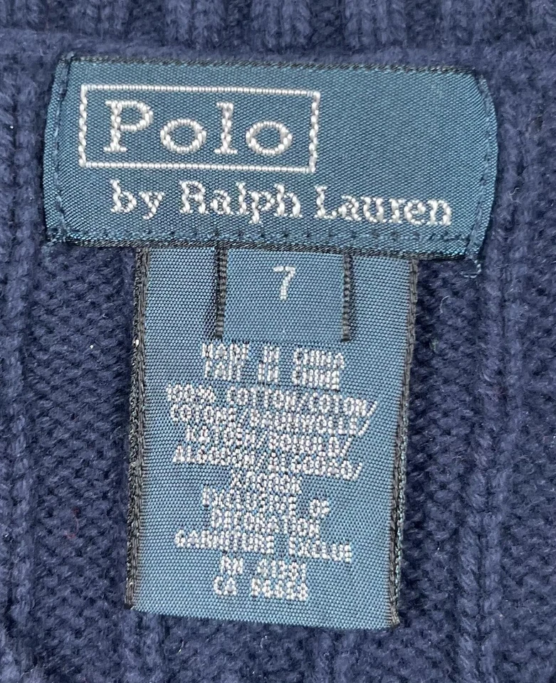 Polo Ralph Lauren Suéter Chaleco Niños 7 Azul Marino Tejido con Cable Cuello en V Rojo Poni Algodón Foto 3 de 4