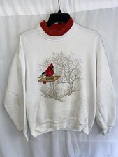 Vintage Cardinal Bird Winter Morning Sun Sweatshirt Womens Medium Made USA