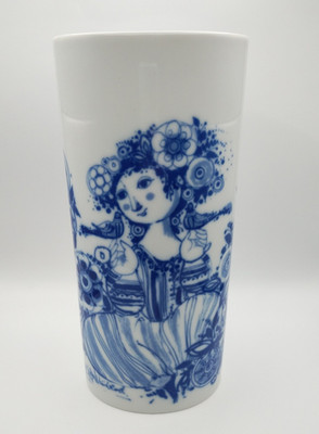 Rosenthal Bjorn Wiinblad White Blue Germany Lady Birds Studio Line Vase Vintage