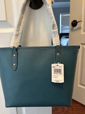 COACH Mini Leather City Zip Tote Purse Dark Teal | eBay