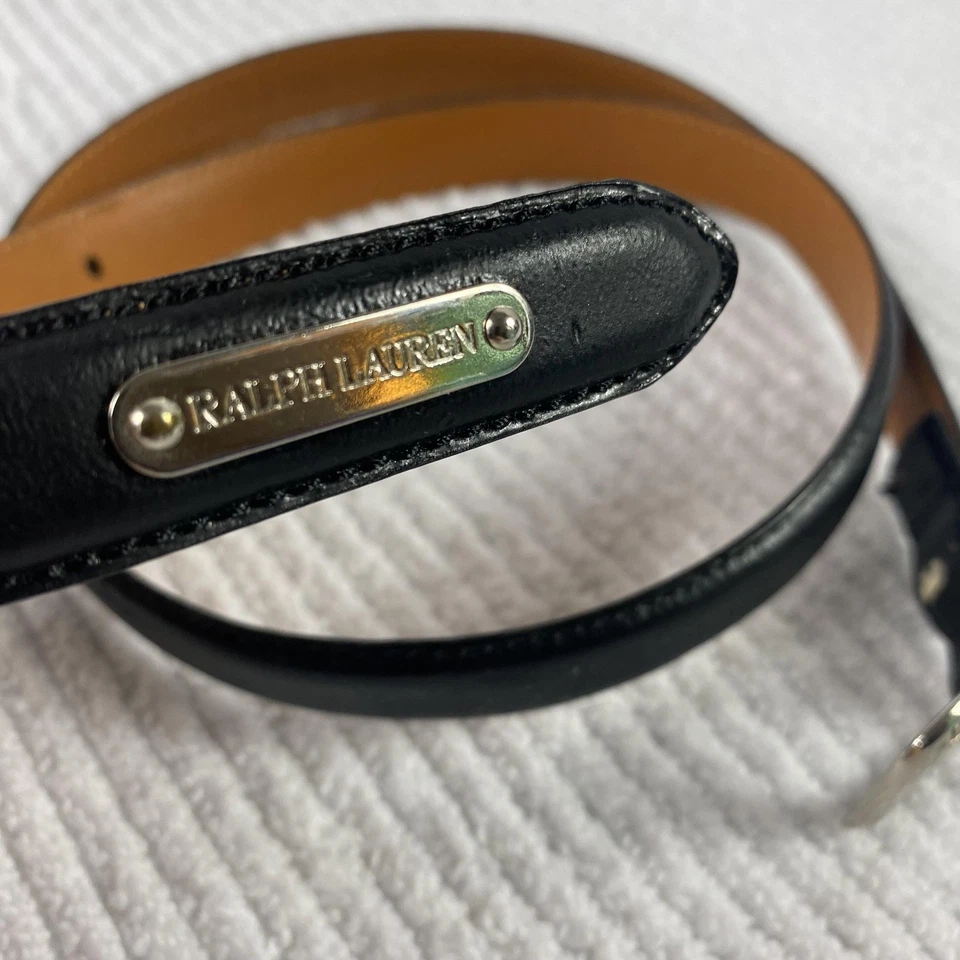 Ralph Lauren Belt Womens Small 28 Black Italian Leather Silver Buckle - Image 2 of 4
