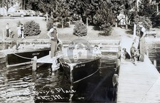 Chris-Craft Boats Tied To Dock Jerry’s Place Wonder Lake IL RPPC Postcard COPY