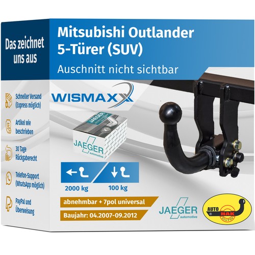 Anhängerkupplung abnehmbar für Mitsubishi Outlander II 07-12 +7pol E-Satz ABE - Bild 1 von 3