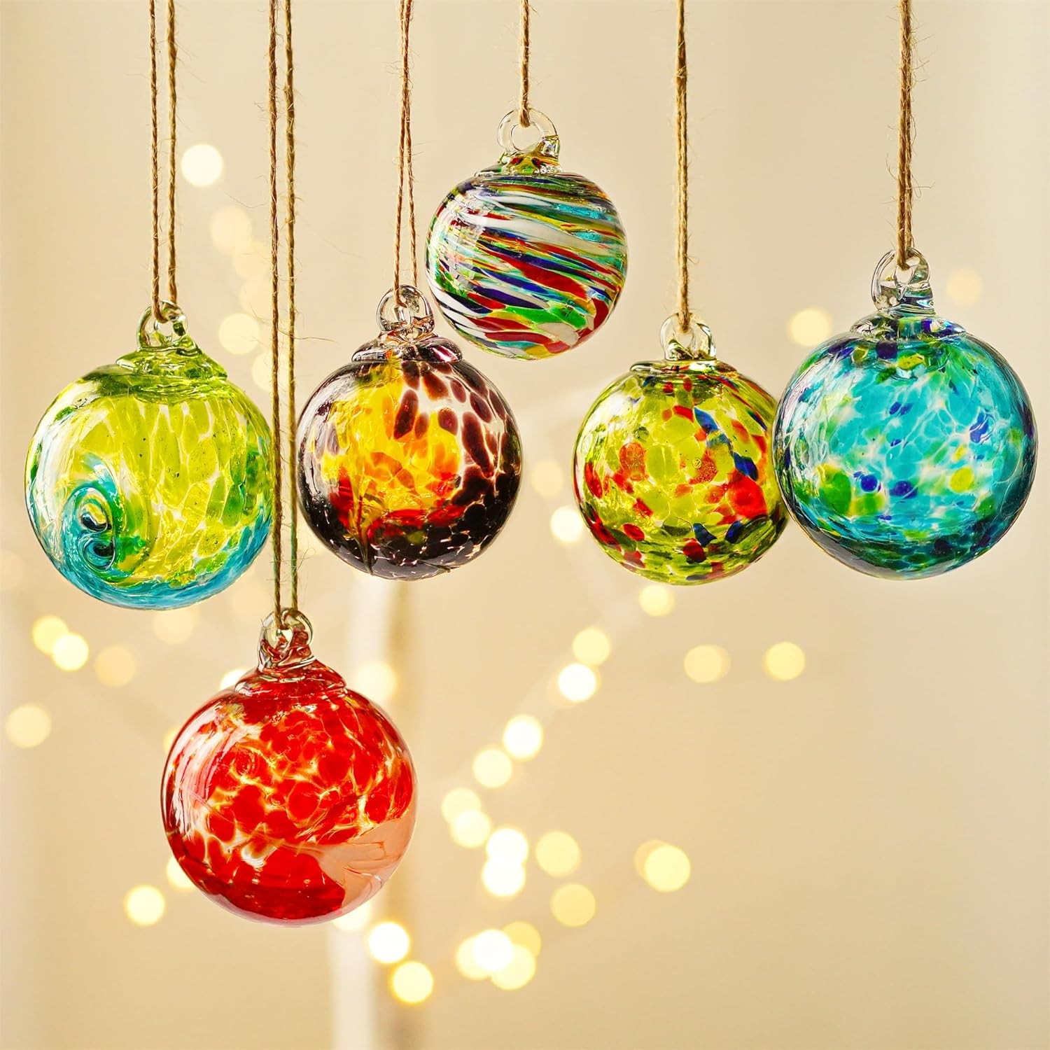 QFkris 6 Pack Hand Blown Glass Ornament for Christmas Tree, 2.3" Hanging... 