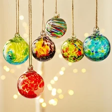 QFkris 6 Pack Hand Blown Glass Ornament for Christmas Tree, 2.3" Hanging... 