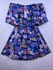Emily Wonder Off The Shoulder Summer Dress Sz Small Blue And Flowers Adorable