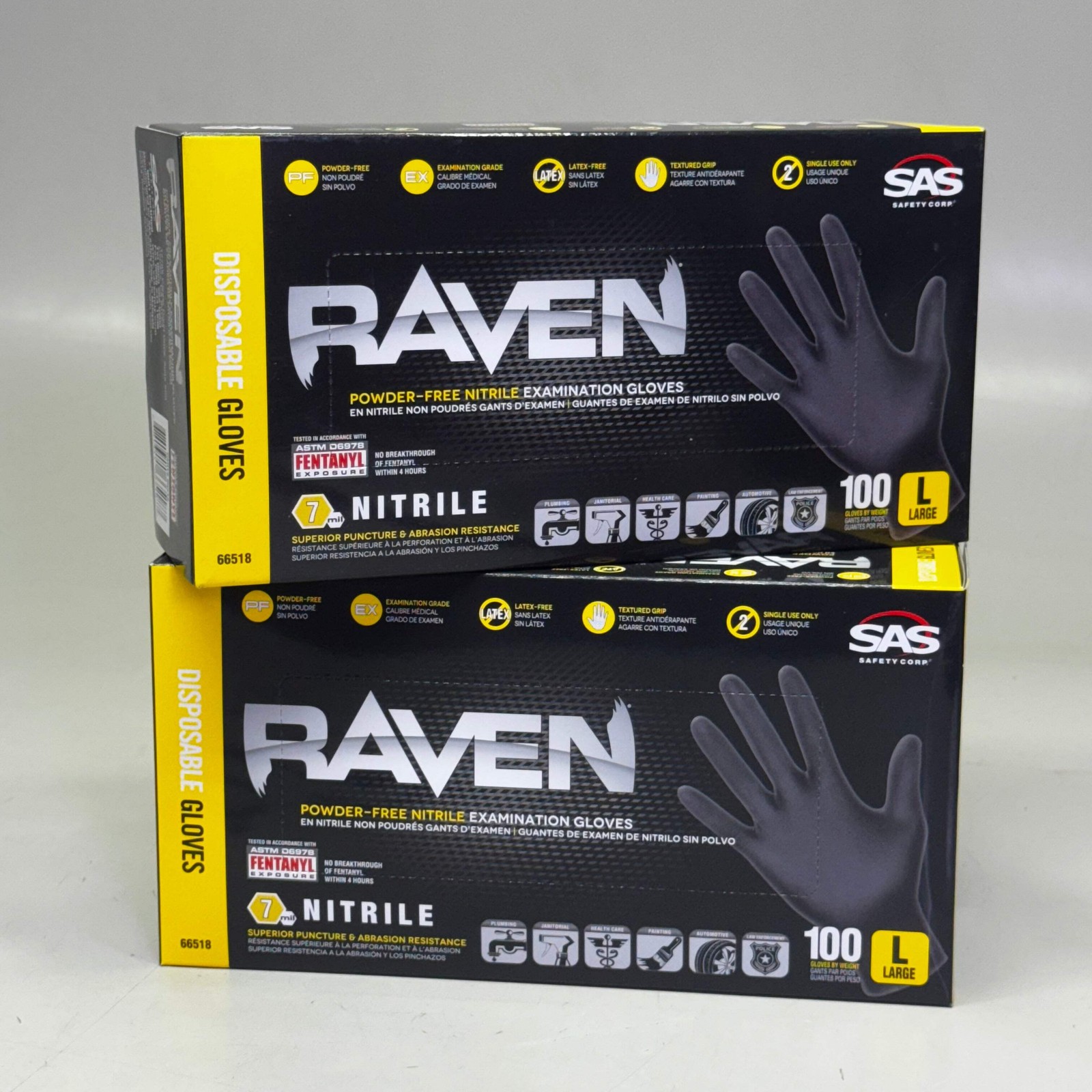 RAVEN (200 Gloves) Powder Free Nitrile Examination Gloves L Black 66518