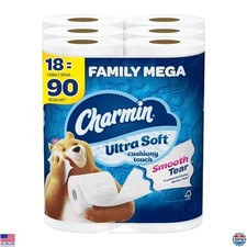 Ultra Soft Toilet Paper, 18 Mega Rolls  90 Regular Rolls, Cushiony Touch