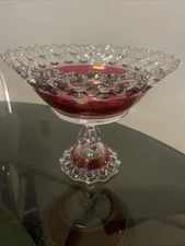 Antique Victorian Cranberry Glass Compote Open Alley / Lace
