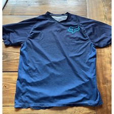 Fox Racing Flow Mens Navy Blue Mesh Mountain Bike MTB Jersey Short Sleeve Logo L