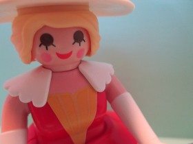 Playmobil figure WOMAN W/ BLOND HAIR IN FORMAL GOWN W/ SILVER LORGNETTE + HAT