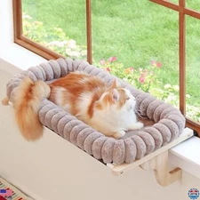 Zakkart SnugCloud Large Cat Window Perch - Cozy Orthopedic Hammock with Bolster