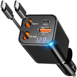[Apple MFi Certified] Chargeur de voiture rétractable USB C, 120W USB C Chargeur de voiture 4...