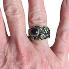 Vintage Brutalist Sterling Silver Sapphire & Peridot Molten Band Ring Sz 6.75