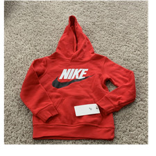 Nike Boys University Red Black Pullover Hoodie 4 XS  Sleeve 86G703-ROP NWT