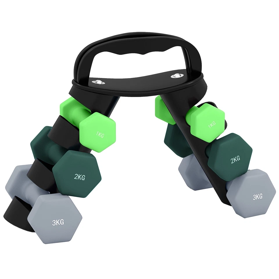 SPORTNOW Dumbbells Set with Storage Rack, 2 x 1kg, 2 x 2kg, 2 x 3kg, Green, photo 1 of 5