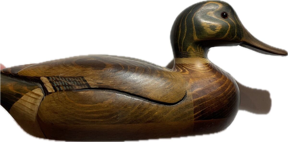 Vintage Early Tom Taber Hand Carved Stained Wooden Duck Vintage Early Tom Taber Hand Carved Stained Wooden Duck