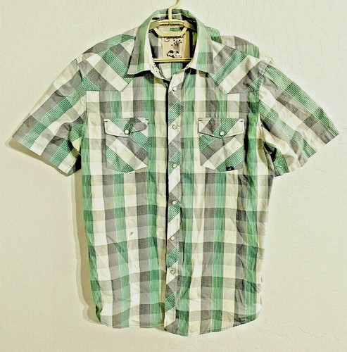 COASTAL Men Short Sleeve Plaid Snap 