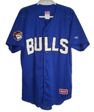 Bulls Mesh Button Down Jersey Shirt Large blue 3rd base rawlings #23