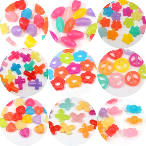 100 pièces perles de charme couleur gelée mixte acrylique formes diverses cœur fleur artisanat - Photo 1 sur 23