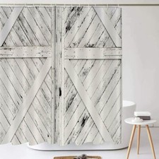 Barn Door Shower-Curtain Rustic Farmhouse Bathroom Decor Polyester Waterproof