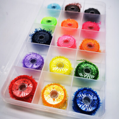 15pcs Fly Tying Material Crystal Flash Tinsel Chenille Line Thread