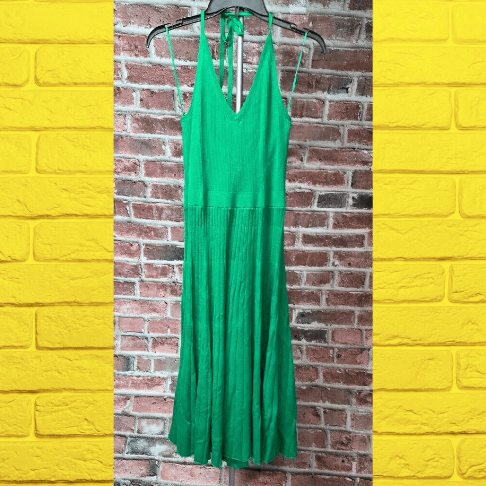 A New Day Ribbed Sweater Dress  Women’s Size Large  Green  Halter Neck