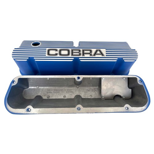Ford Cobra SMALL BLOCK Blue Pentroof Tall Valve Covers - Finned, Ansen USA - Picture 4 of 7