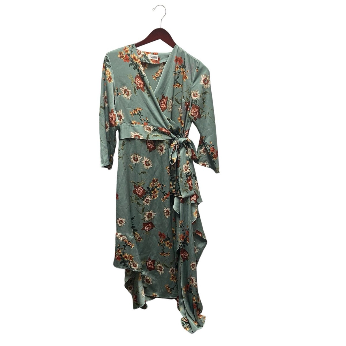 Floral Wrap Dress - Green & Burnt Orange, 3/4 Sleeve, Size S | eBay